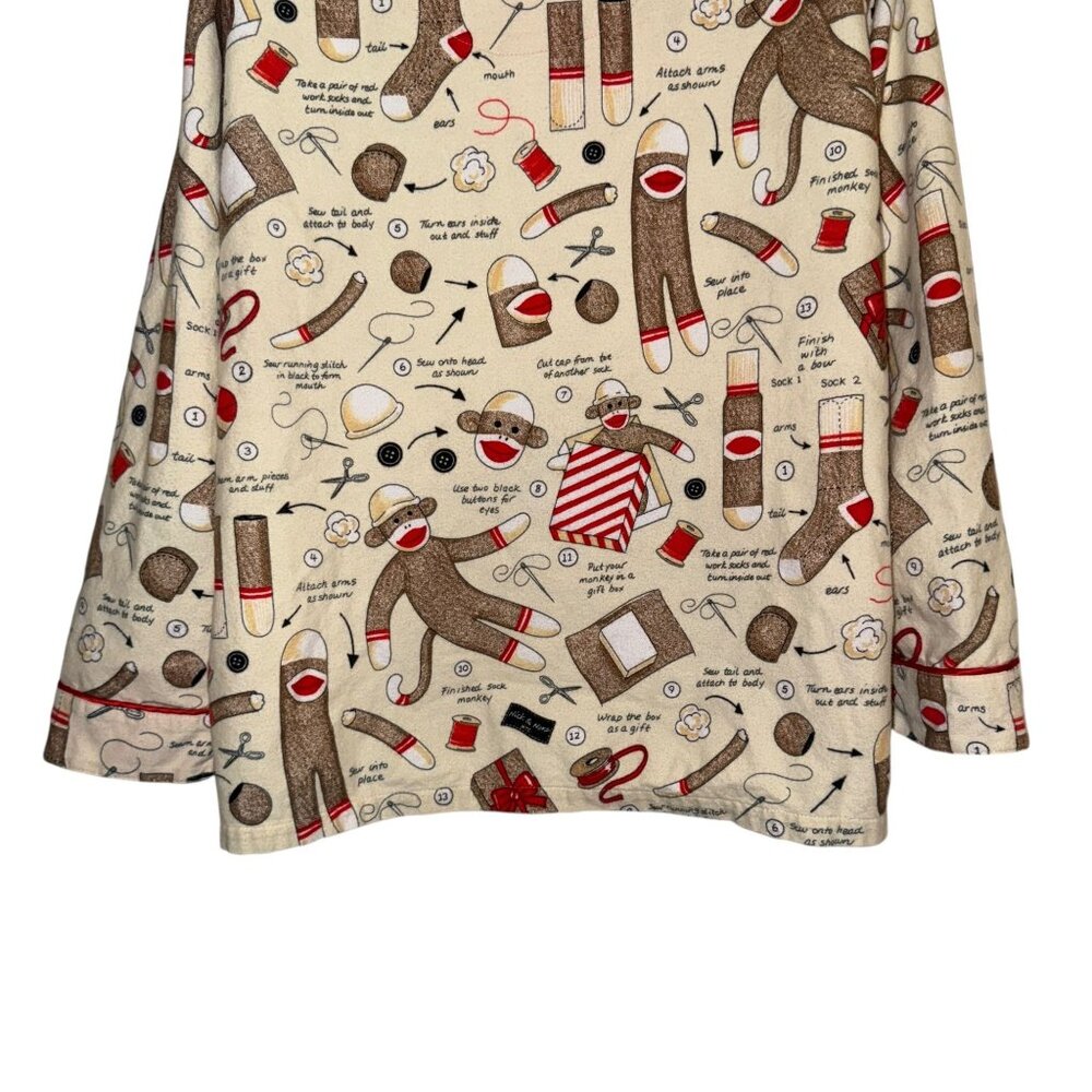 Nick & Nora Flannel Sock Monkey Pajama Top Womens XXL Plus Size Soft Sewing - Picture 8 of 9